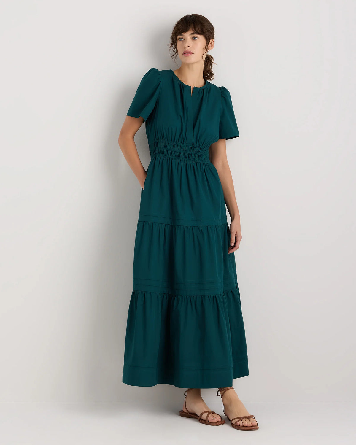 100% Organic Cotton Poplin Tiered Maxi Dress - XS / Riviera Blue Heirloom Floral