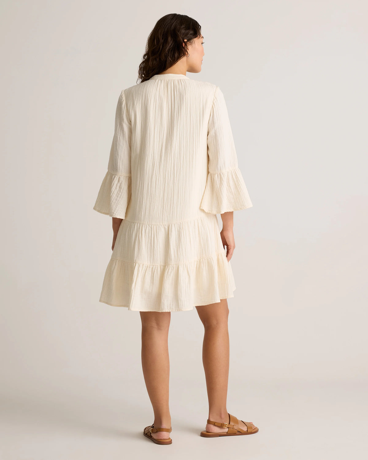 100% Organic Cotton Gauze Long Sleeve Tiered Mini Dress - XS / Amaranth Pink