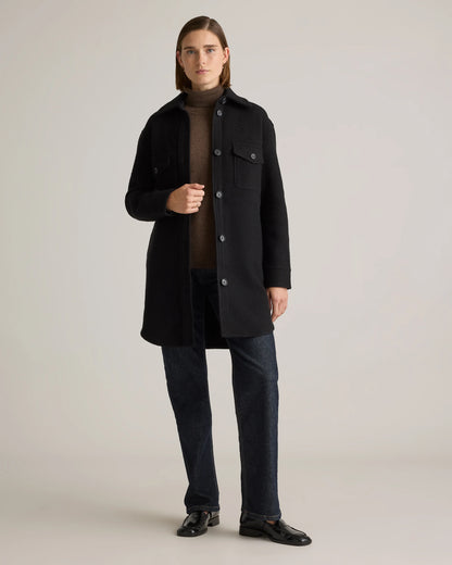 100% Merino Wool Long Shirt Jacket - XS / Heather Bone