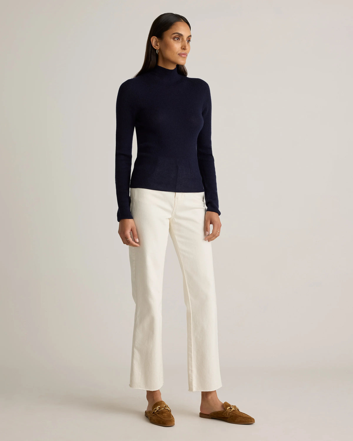 Featherweight Cashmere Ribbed Mockneck Sweater - XS / Deep Navy