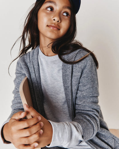 Washable Cashmere Full Zip Hoodie - 6 / Heather Grey