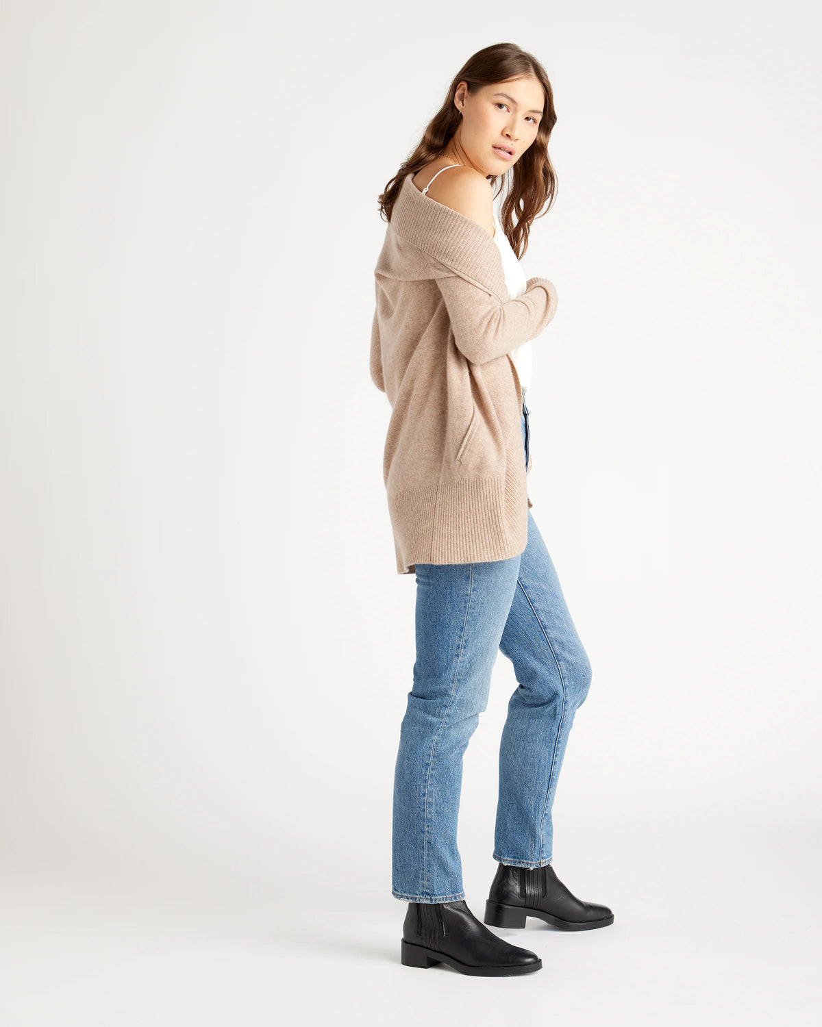 Mongolian Cashmere Open Cardigan Sweater - XS / Brown