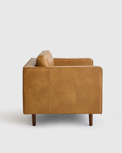 Italian Leather Midcentury Accent Chair - One Size / Chestnut