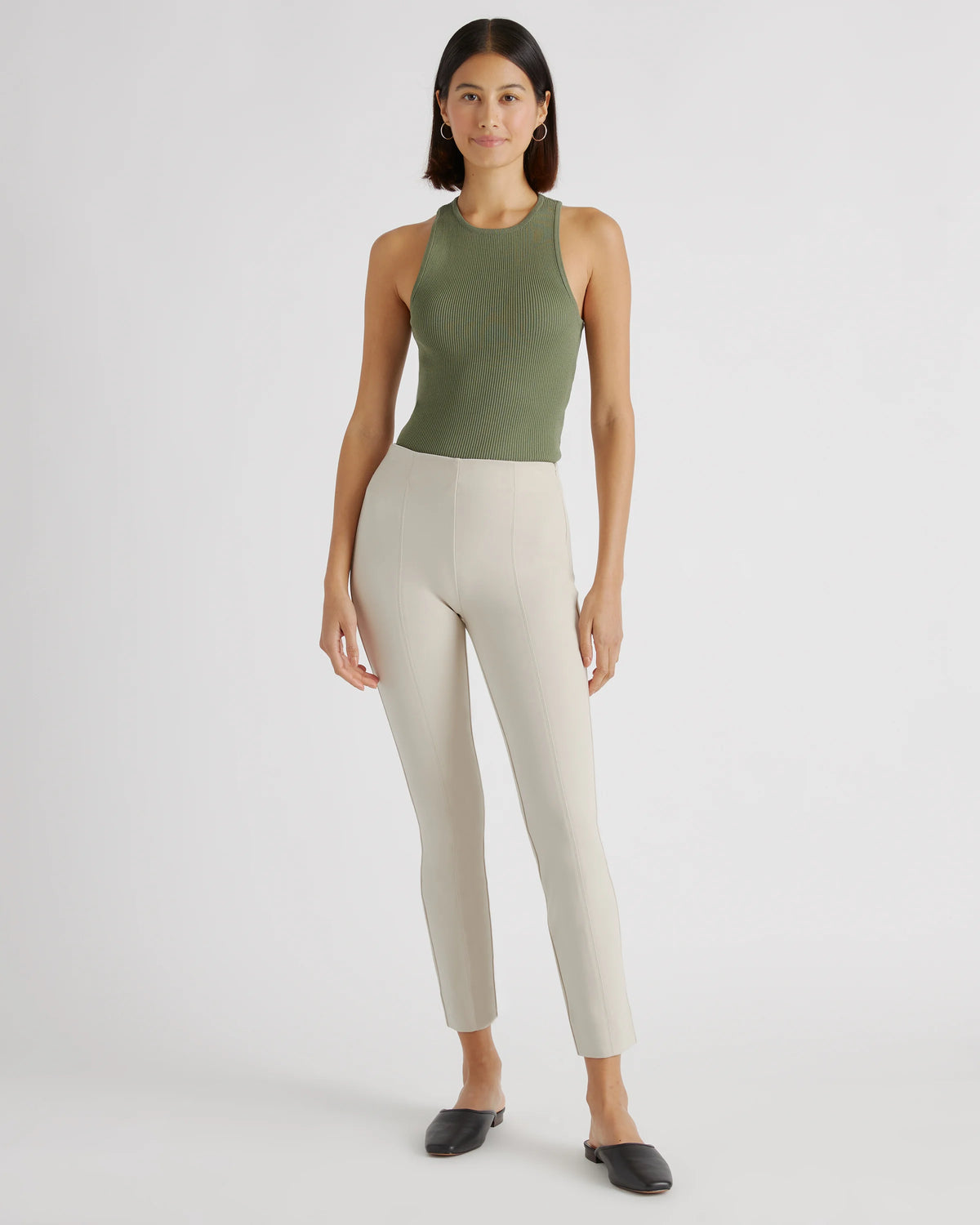 Ultra-Stretch Ponte Pintuck Ankle Pants - XS / Ecru