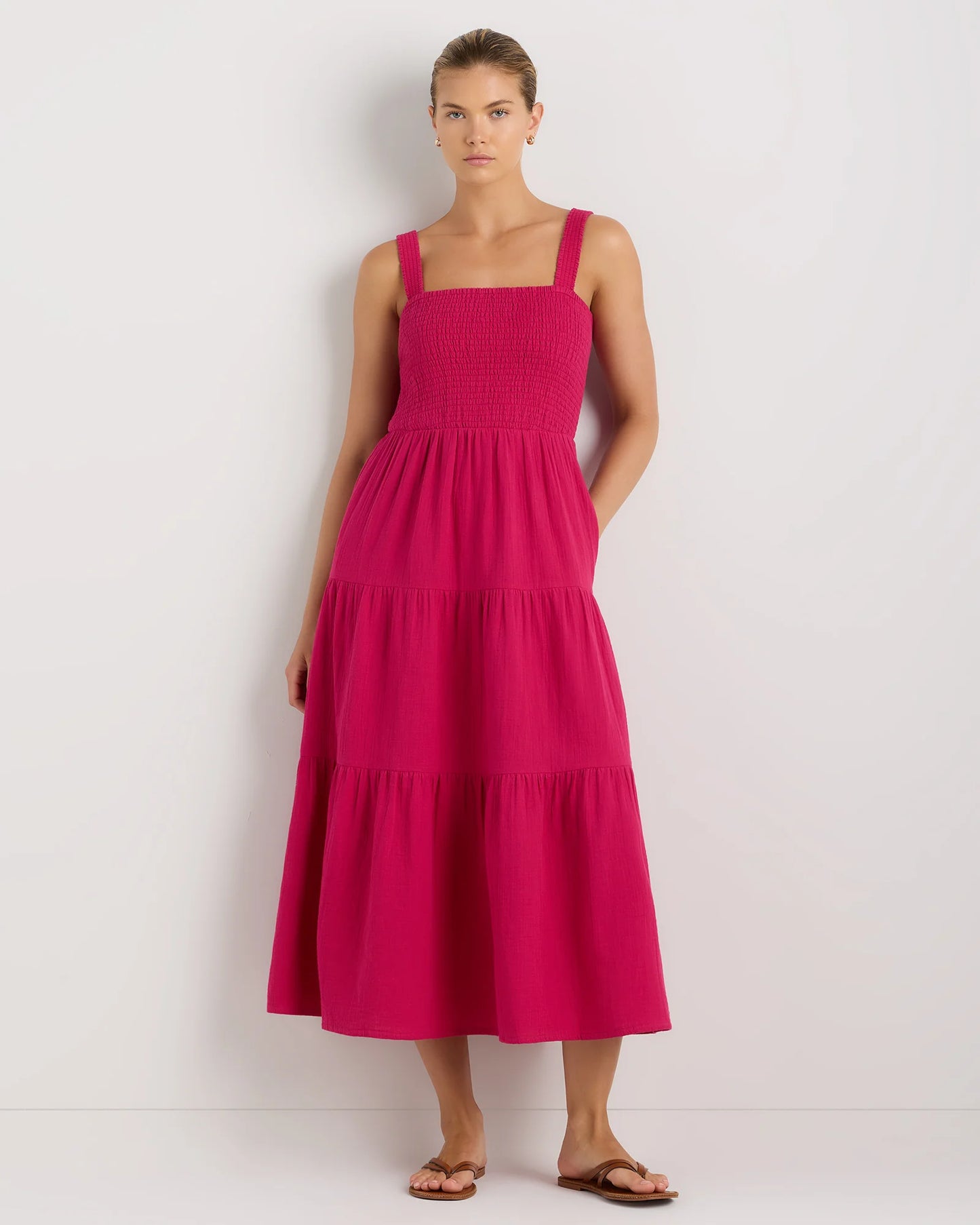 100% Organic Cotton Gauze Smocked Sleeveless Maxi Dress - XS / Blue Gingham