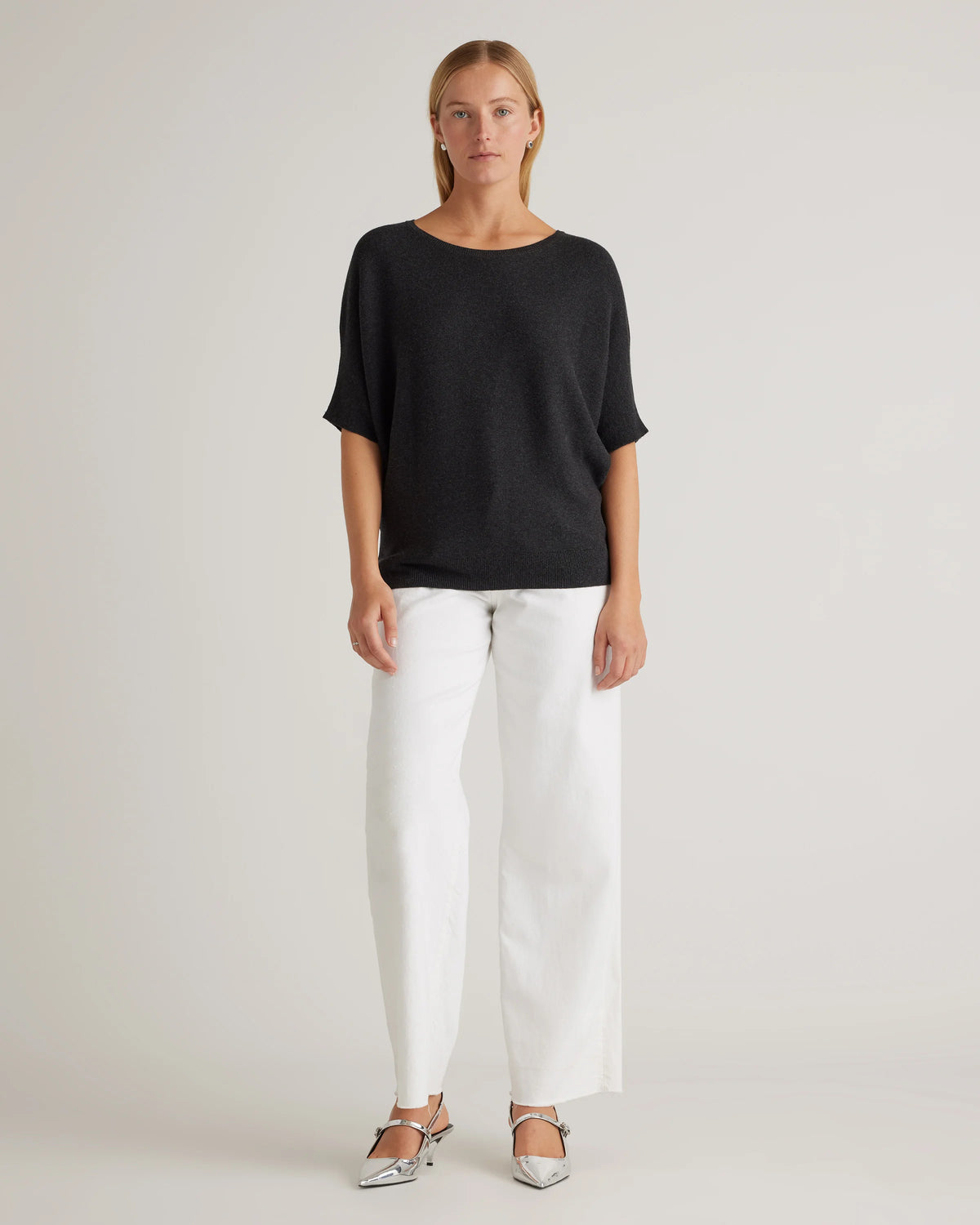 Lightweight Cotton Cashmere Link-Stitch Dolman Sweater - XS / Sugar Stone
