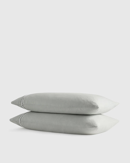 European Linen Piped Pillowcase Set - Standard / White/Cherry