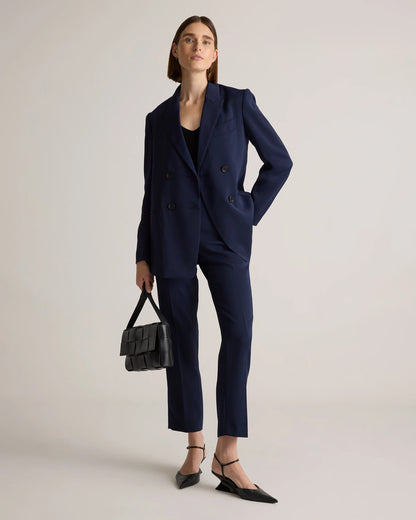 Stretch Crepe Relaxed Double-Breasted Blazer - XS / Sand