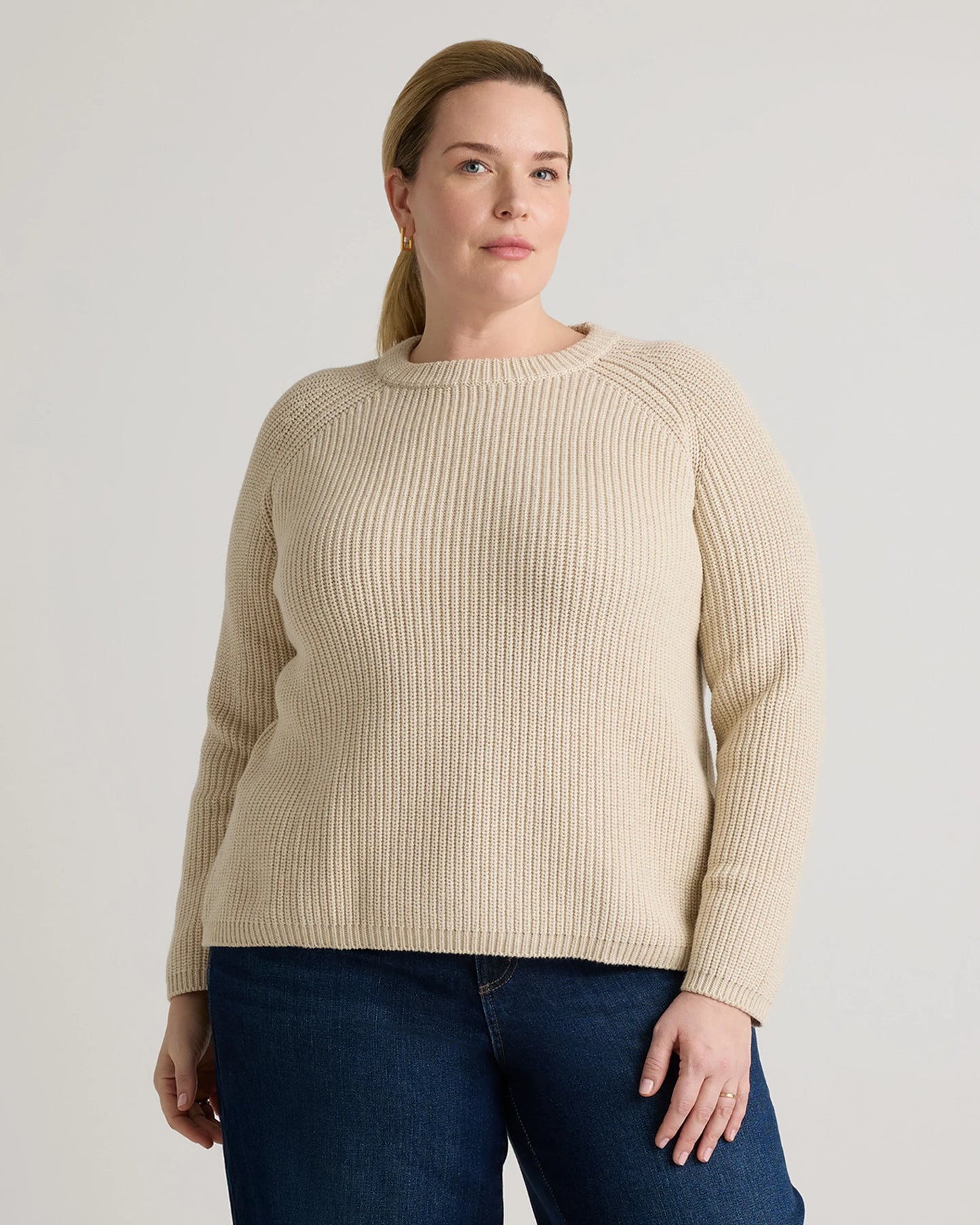 100% Organic Cotton Fisherman Crew Sweater - 1X / Blue Sapphire