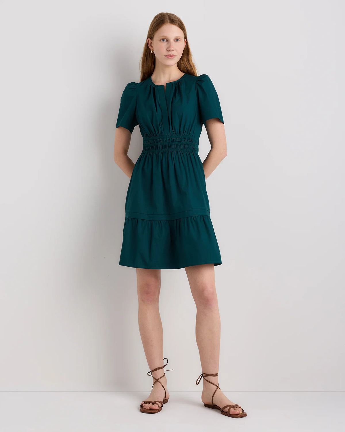100% Organic Cotton Poplin Tiered Mini Dress - XS / Riviera Blue Heirloom Floral