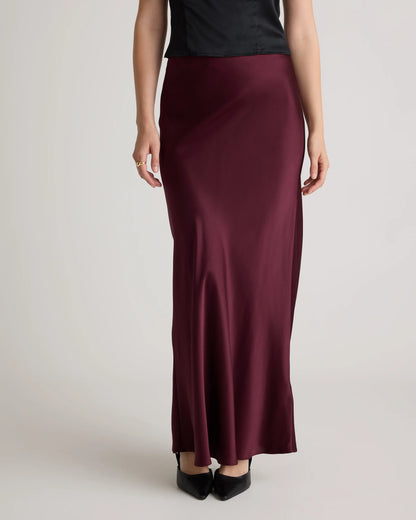 100% Washable Silk Maxi Skirt - XS / Champagne