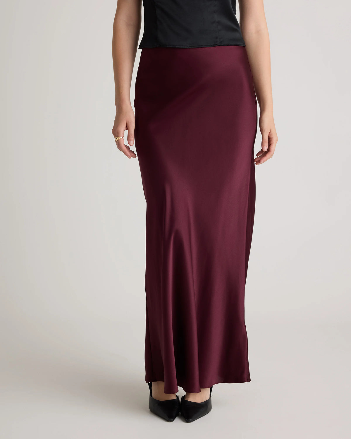 100% Washable Silk Maxi Skirt - XS / Navy