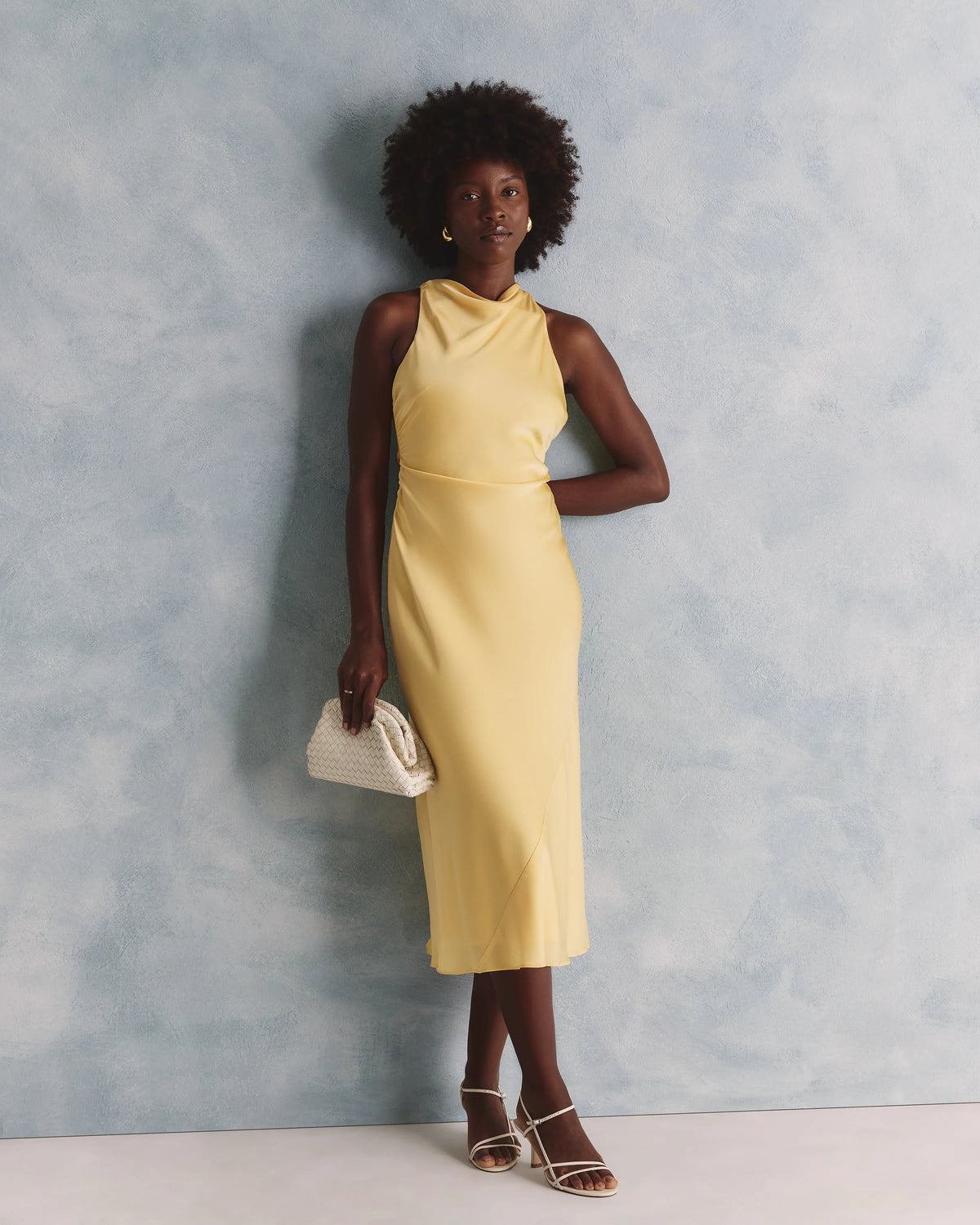 Washable Stretch Silk High Neck Midi Dress - XS / Vintage Navy Roses