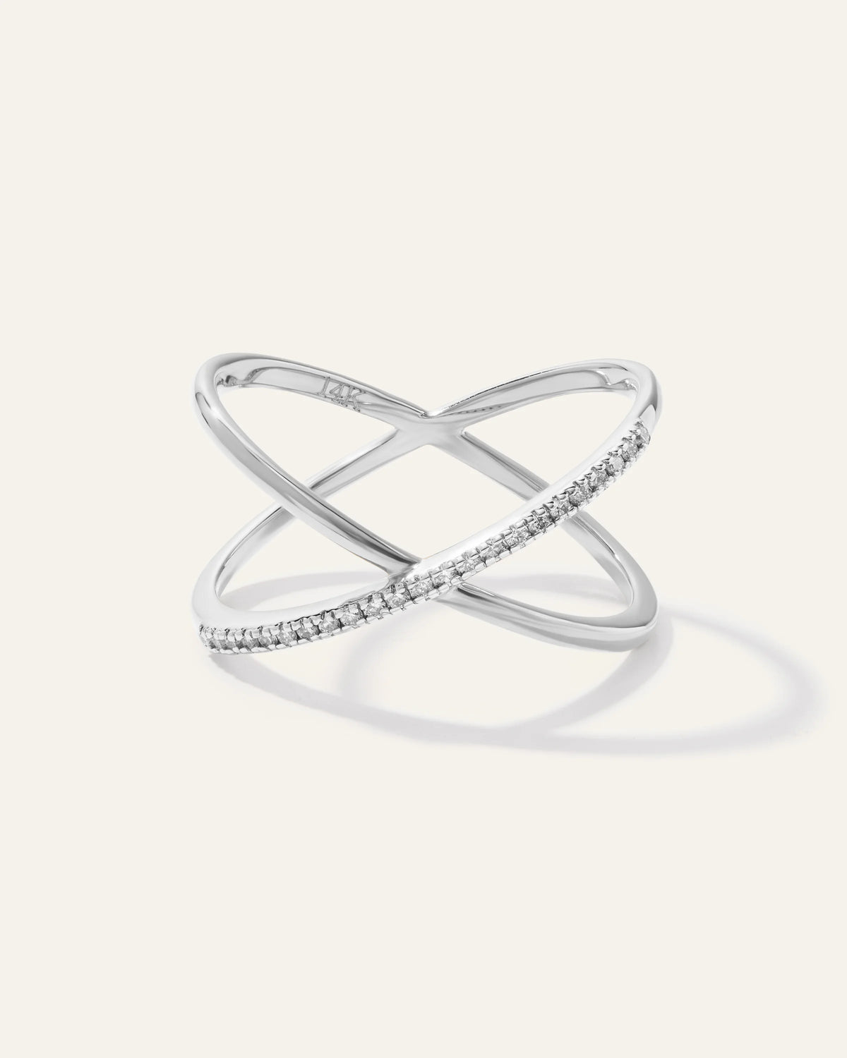 14K Gold Diamond Pave Crossover Ring - 4 / Yellow Gold