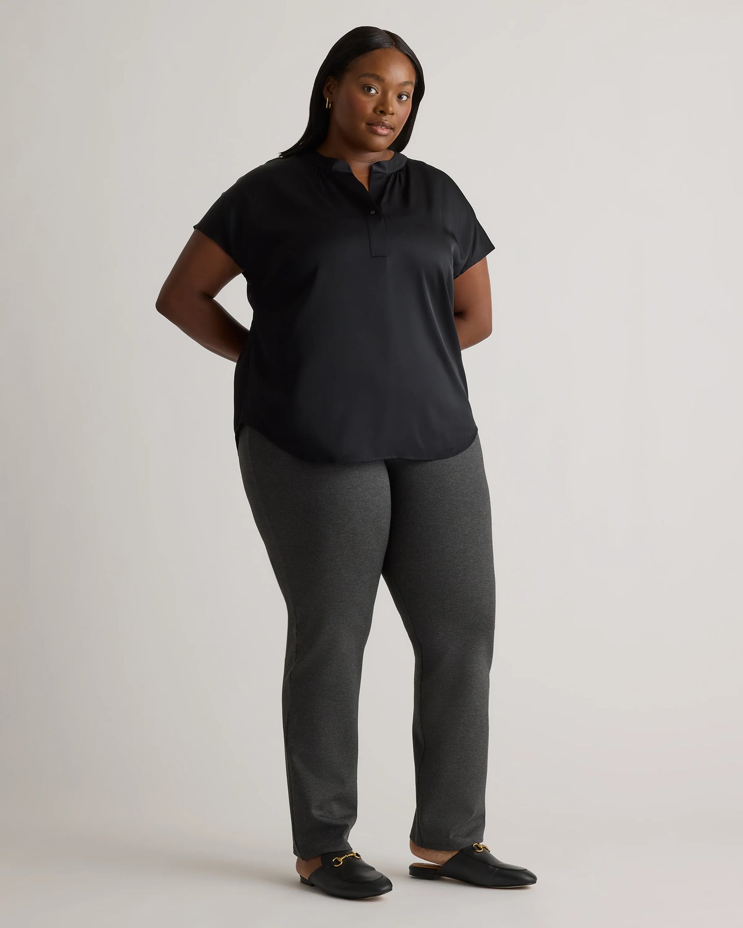 Washable Stretch Silk Dolman Sleeve Blouse - 1X / Black