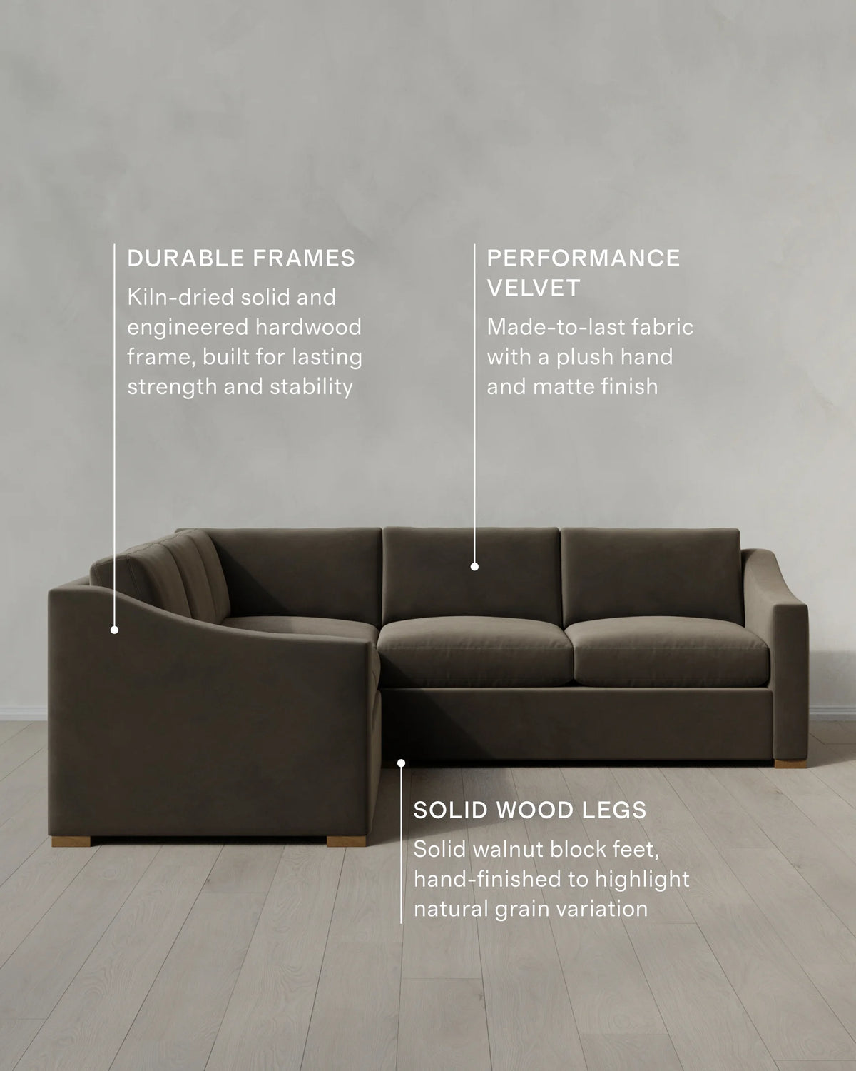 Hollis Slope Arm L Sectional in Performance Velvet - 110x110 / Gunmetal