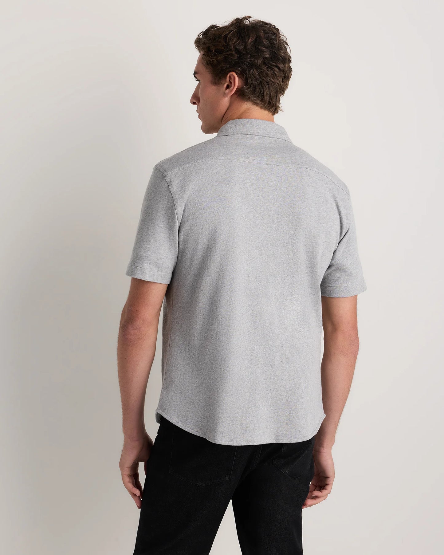 100% Organic Cotton Slub Short Sleeve Button Up Shirt - S / Heather Grey
