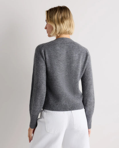 Lightweight Baby Alpaca Cropped V-Neck Cardigan - XS / Smoked Charcoal
