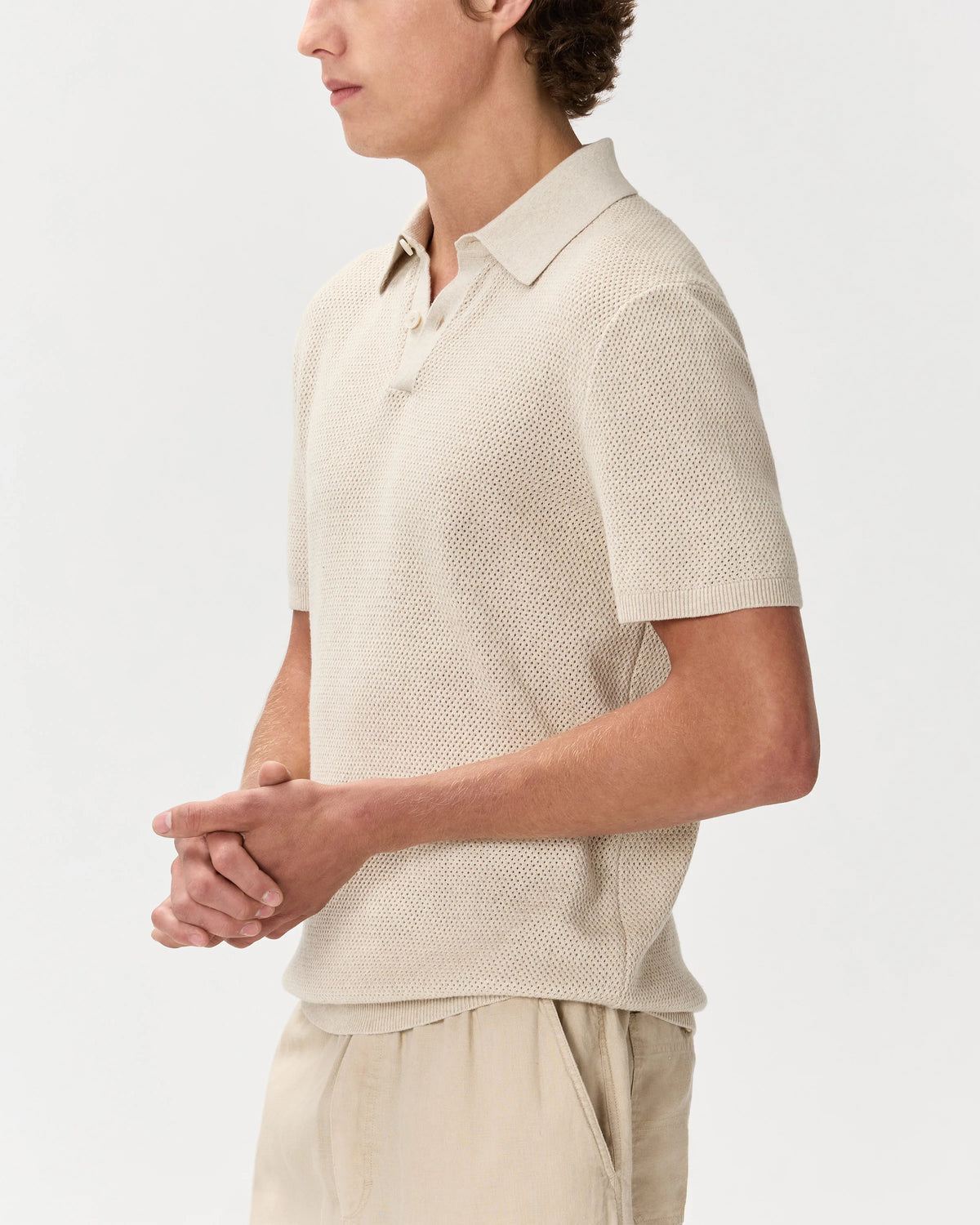 100% Organic Cotton Mesh-Stitch Sweater Polo - XS / Charcoal