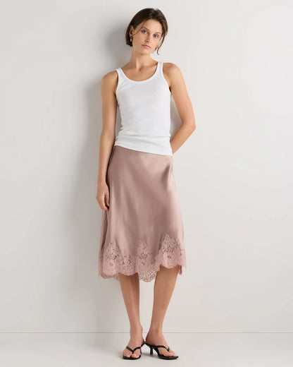 100% Washable Silk Lace Skirt - XS / Vintage Pink