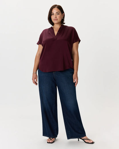 Washable Stretch Silk Dolman Sleeve Blouse - 1X / Black