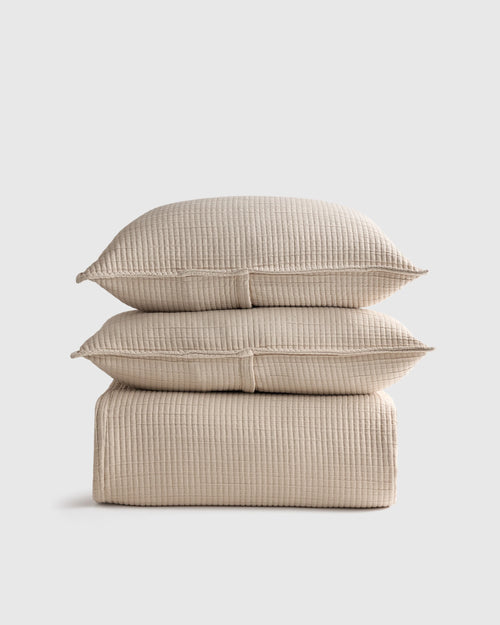 Organic Ribbed Cotton Coverlet Set - Twin / Toffee