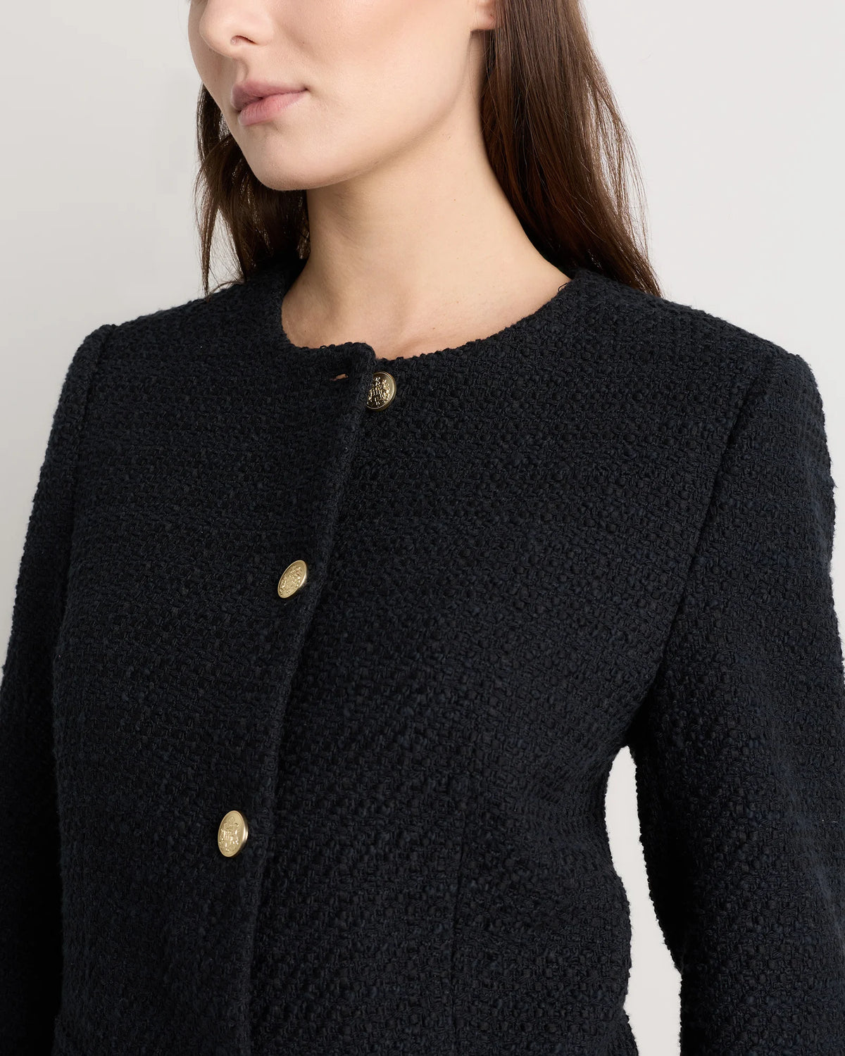 Tweed Collarless Jacket - XS / Deep Navy