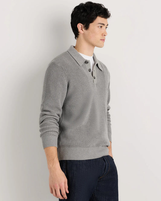 100% Organic Cotton Ribbed Polo Sweater - XS / Mid Heather Grey
