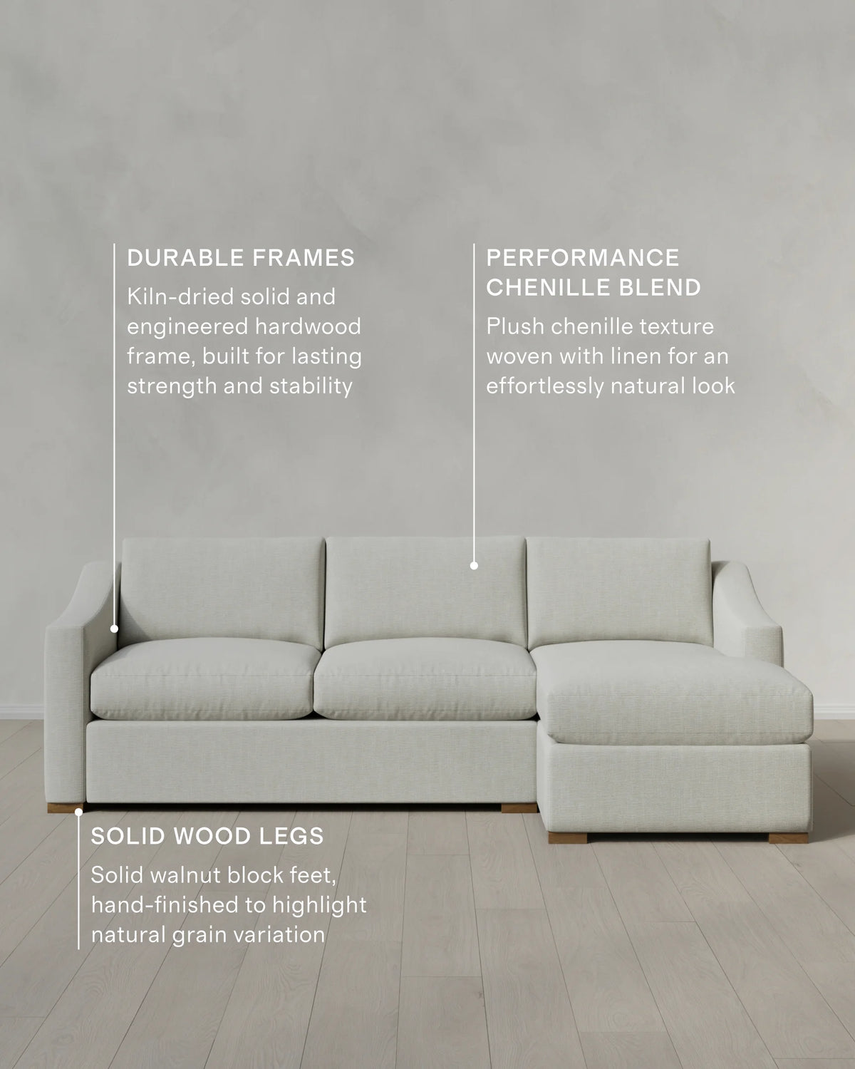 Hollis Slope Arm Chaise Sectional in Performance Chenille Linen Blend - 104" Right Arm / Snow