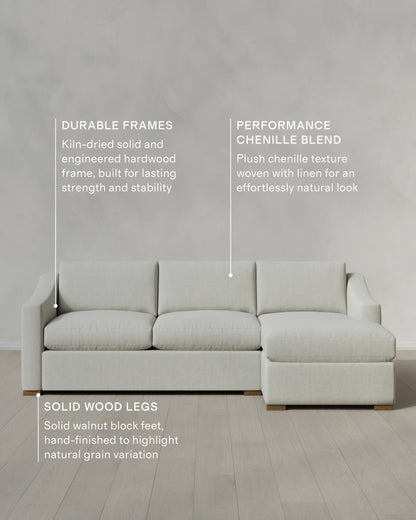 Hollis Slope Arm Chaise Sectional in Performance Chenille Linen Blend - 104" Right Arm / Snow