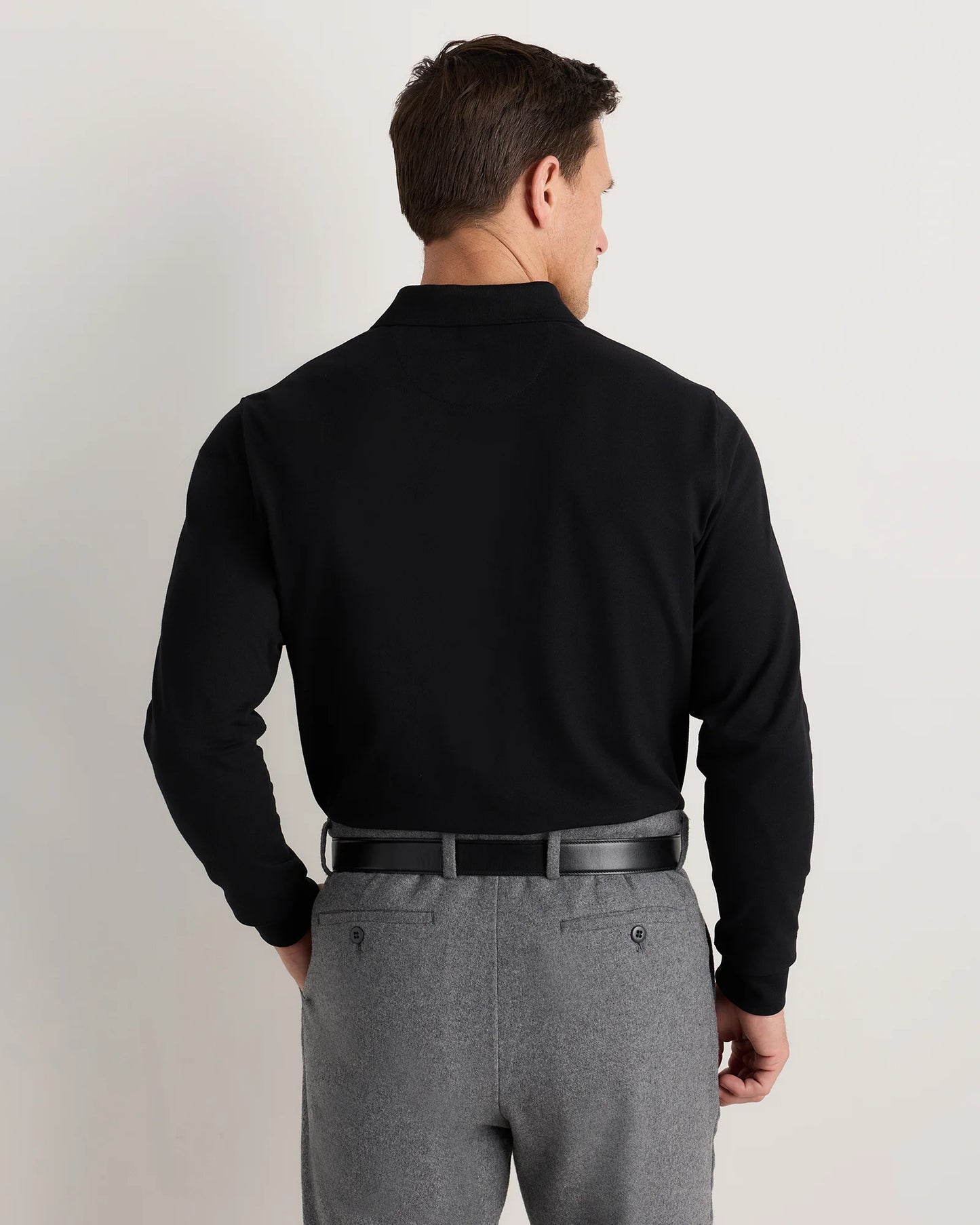 Organic Cotton Long Sleeve Pique Polo - S / Black