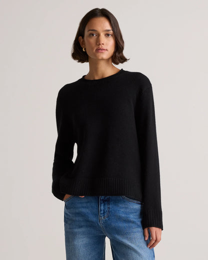 Mongolian Cashmere Boxy Crewneck Sweater - XS / Faded Denim/Brown/Ivory Variegated Stripe