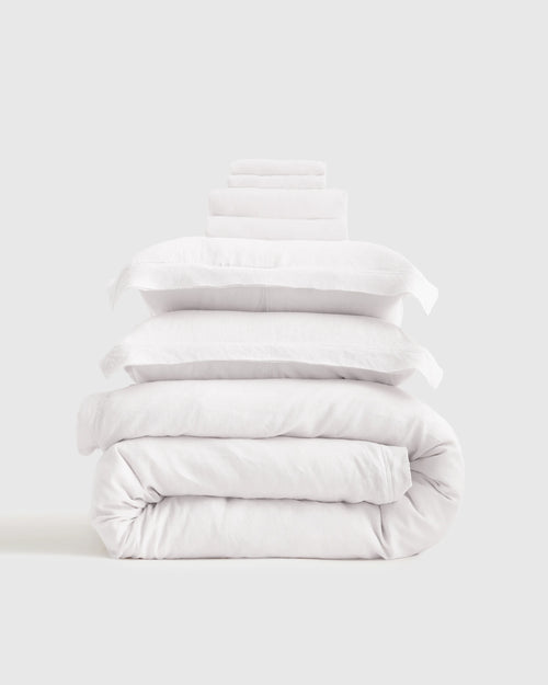 European Linen Double Flange Deluxe Bedding Bundle - Twin / White