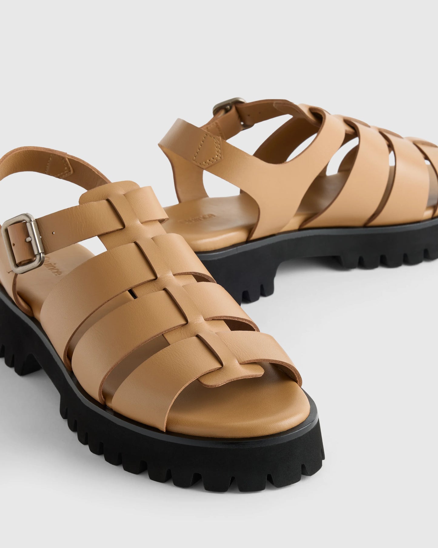 Italian Leather Lug Sole Fisherman Sandal - 5 / Cashew