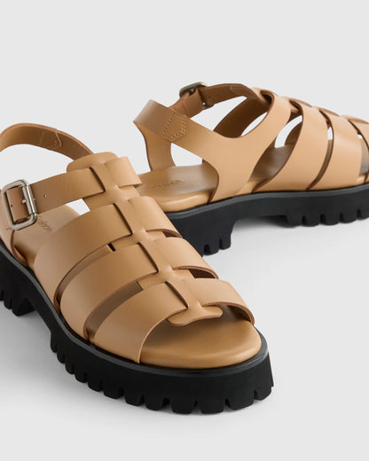 Italian Leather Lug Sole Fisherman Sandal - 5 / Cashew