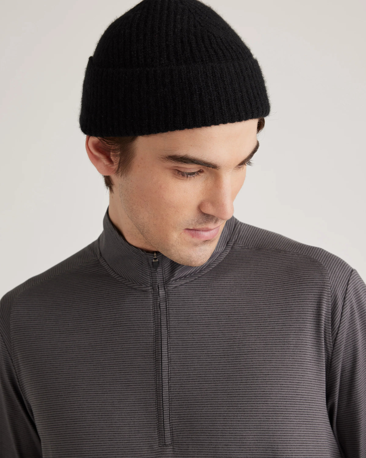 Performance Jersey Golf Quarter Zip - S / Black/Light Grey Stripe