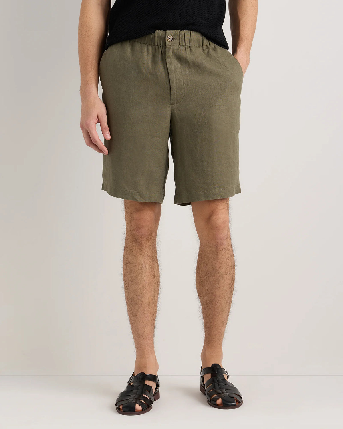 100% European Linen Shorts - 9" - S / Black