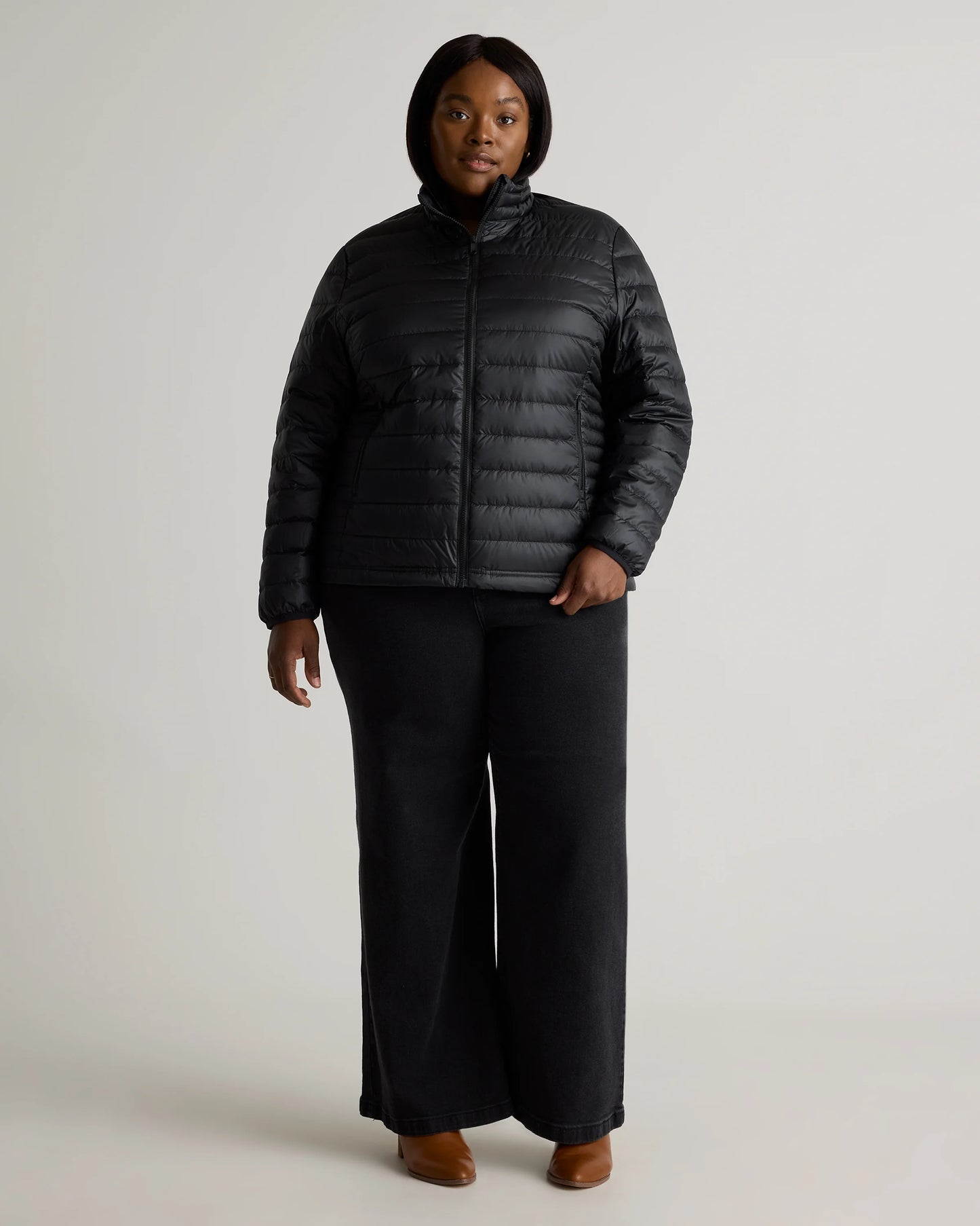 Lightweight Down Packable Puffer Jacket - 1X / Black