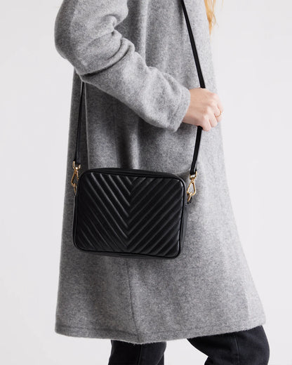 Italian Leather Quilted Crossbody Bag - One Size / Black