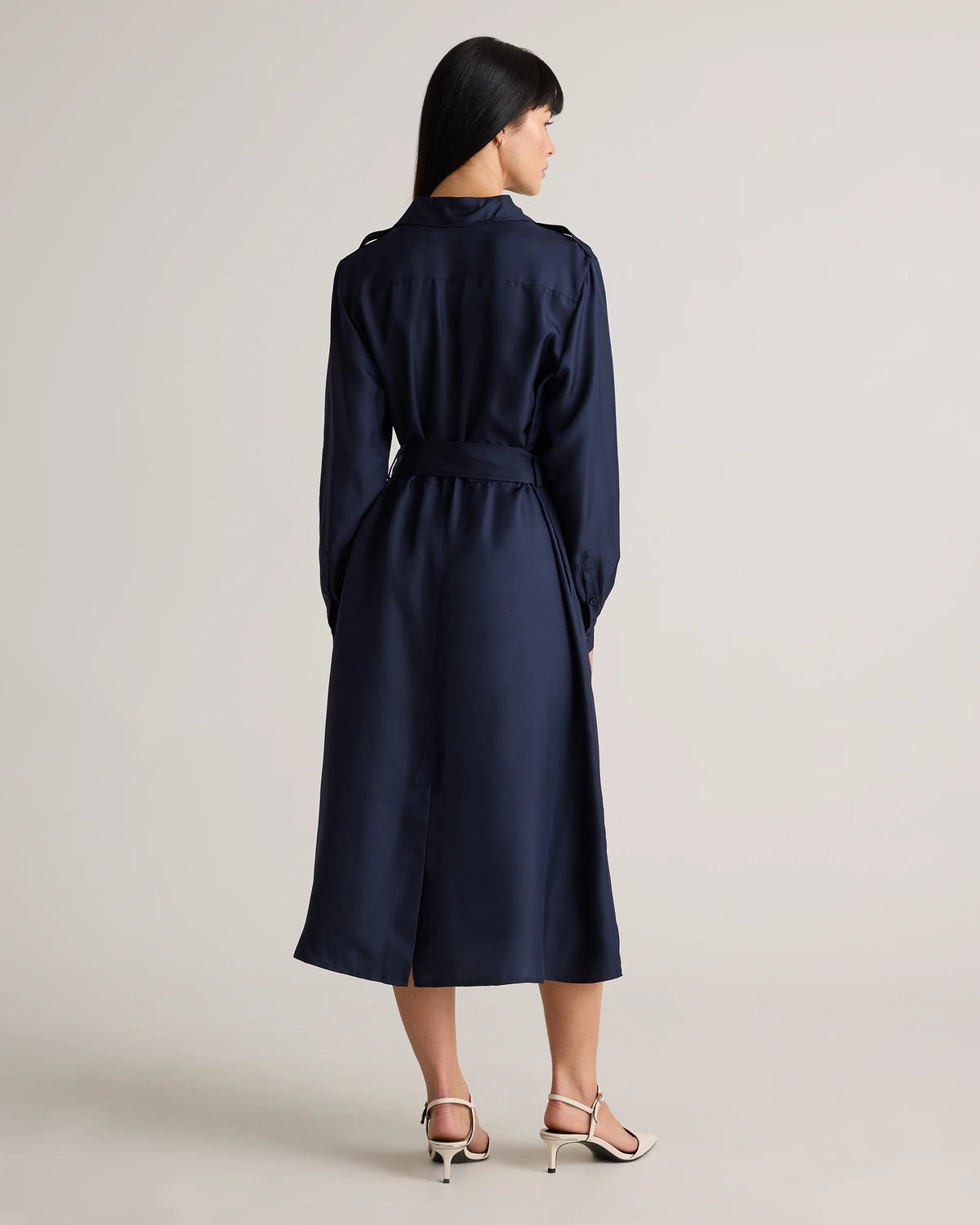 100% Silk Twill Utility Shirt Dress - XS / Hot Fudge