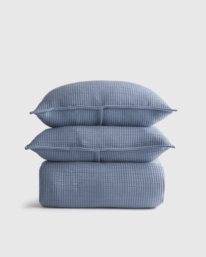 Organic Ribbed Cotton Coverlet Set - Twin / Toffee