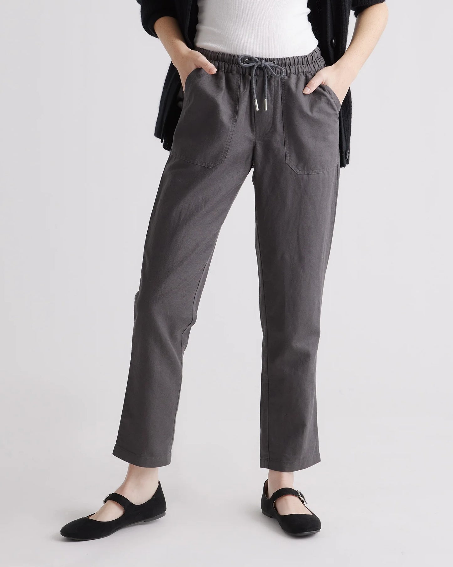 Cotton Linen Twill Straight Leg Pants - XS / Charcoal