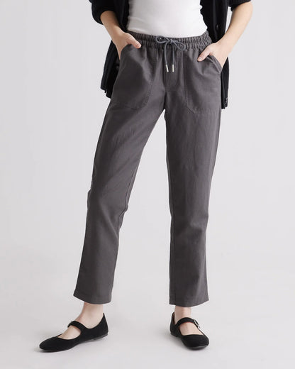Cotton Linen Twill Straight Leg Pants - XS / Charcoal