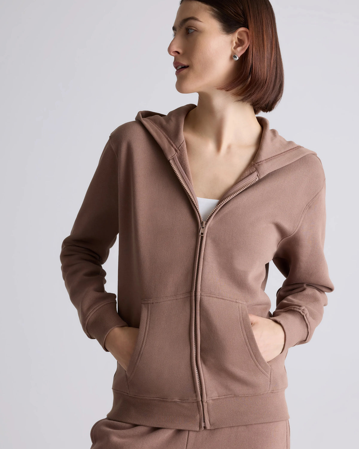 Organic Heavyweight Fleece Full Zip Hoodie - XS / Taupe