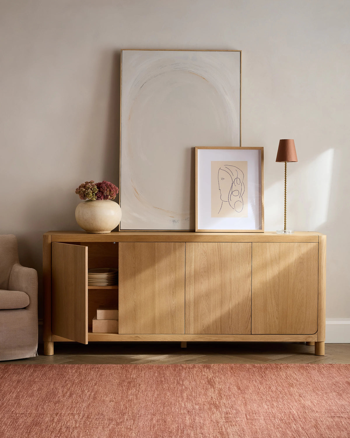 Rustic Oak Sideboard - One Size / Natural