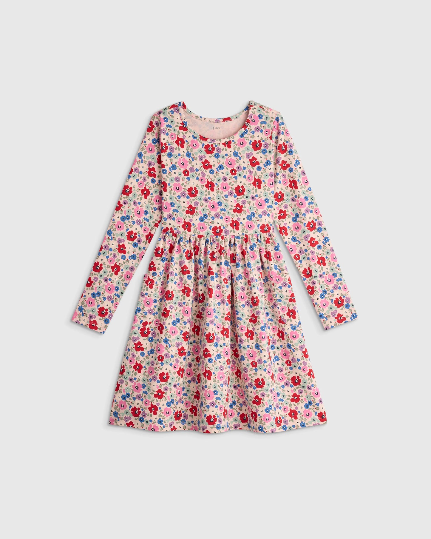 Organic Cotton Long Sleeve Fit and Flare Pocket Dress - 2T / Purple Poppy Garden
