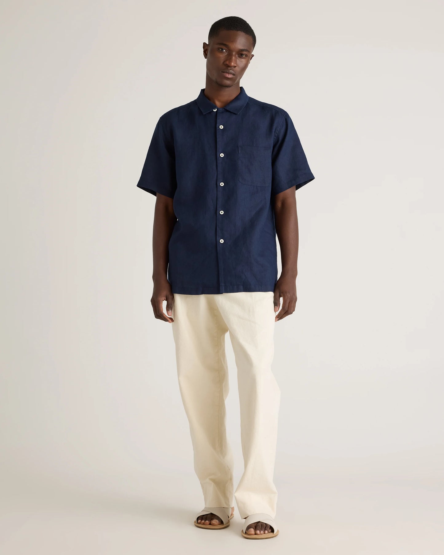 100% European Linen Camp Shirt - XS / Sky Blue Mariner Stripe