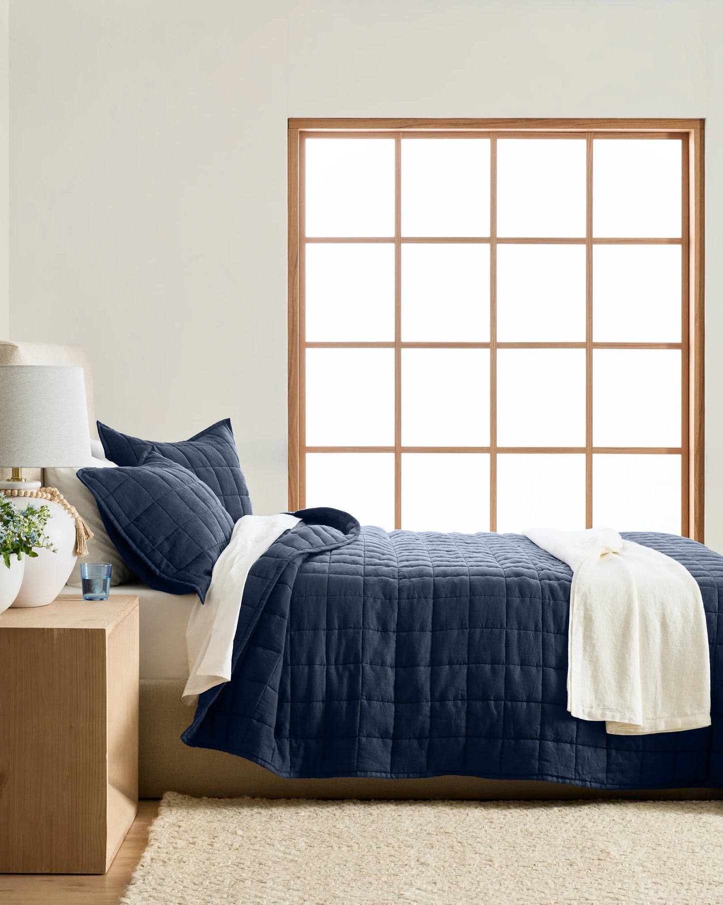 European Linen Box Quilt Set - Twin / Dusty Olive