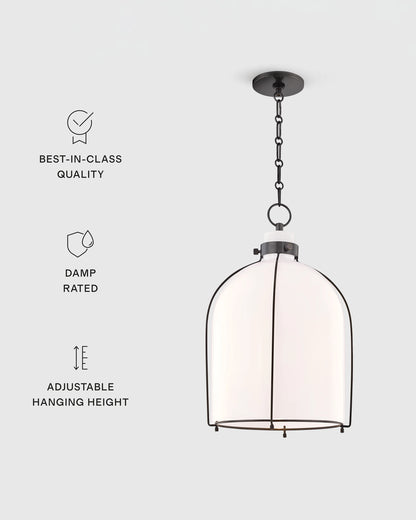 Iron and Opal Glass Bell Pendant Light - One Size / Brass