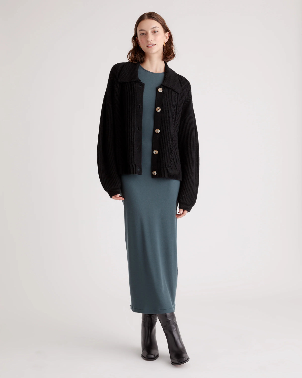 Australian Merino Wool Collared Cable Cardigan - XS / Coffee Bean Brown